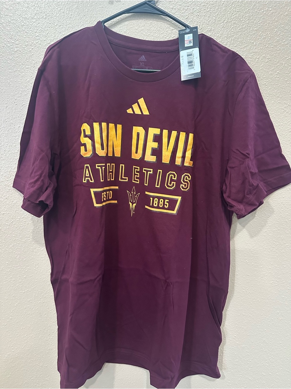 adidas Maroon Short-Sleeve Arizona State Sun Devil Athletics Tee with Gold Logo